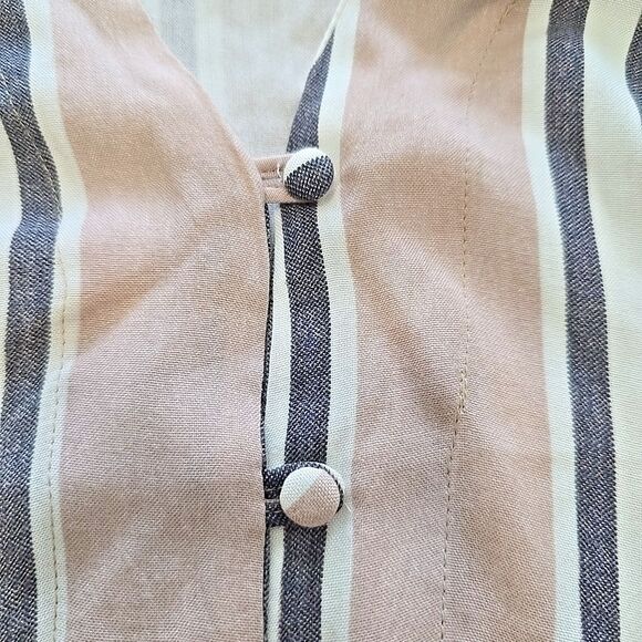 Sim & Sam Striped Tie Front Bouse Top Shirt XL Women's Pink Taupe Blue White - Picture 9 of 9